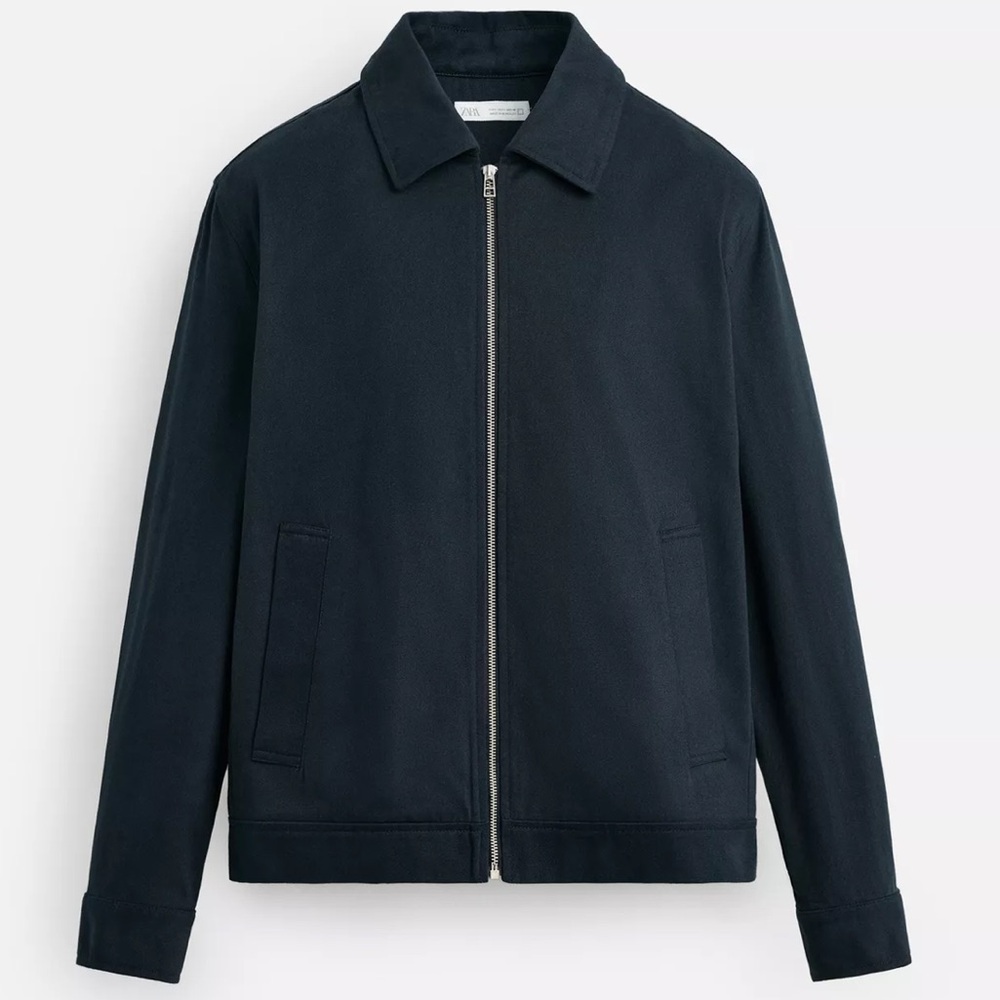New Classic Cotton Zip Jacket Navy Blue Men’s Large Zara